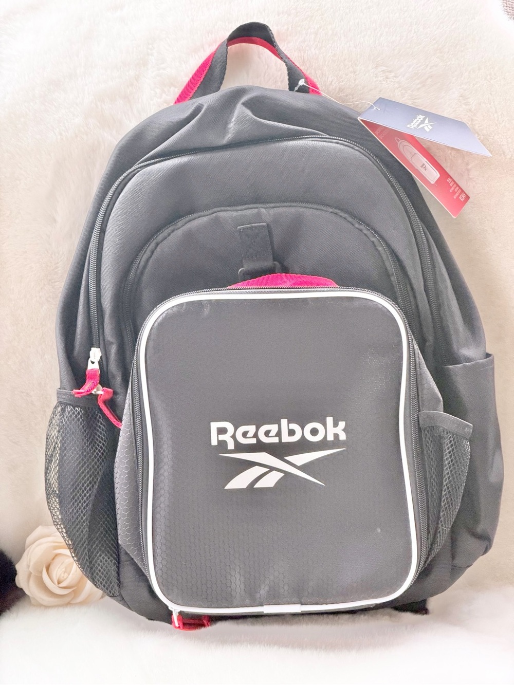 Reebok  Backpack and Lunch Bag  black with RedAccents Large inside 2side pockets